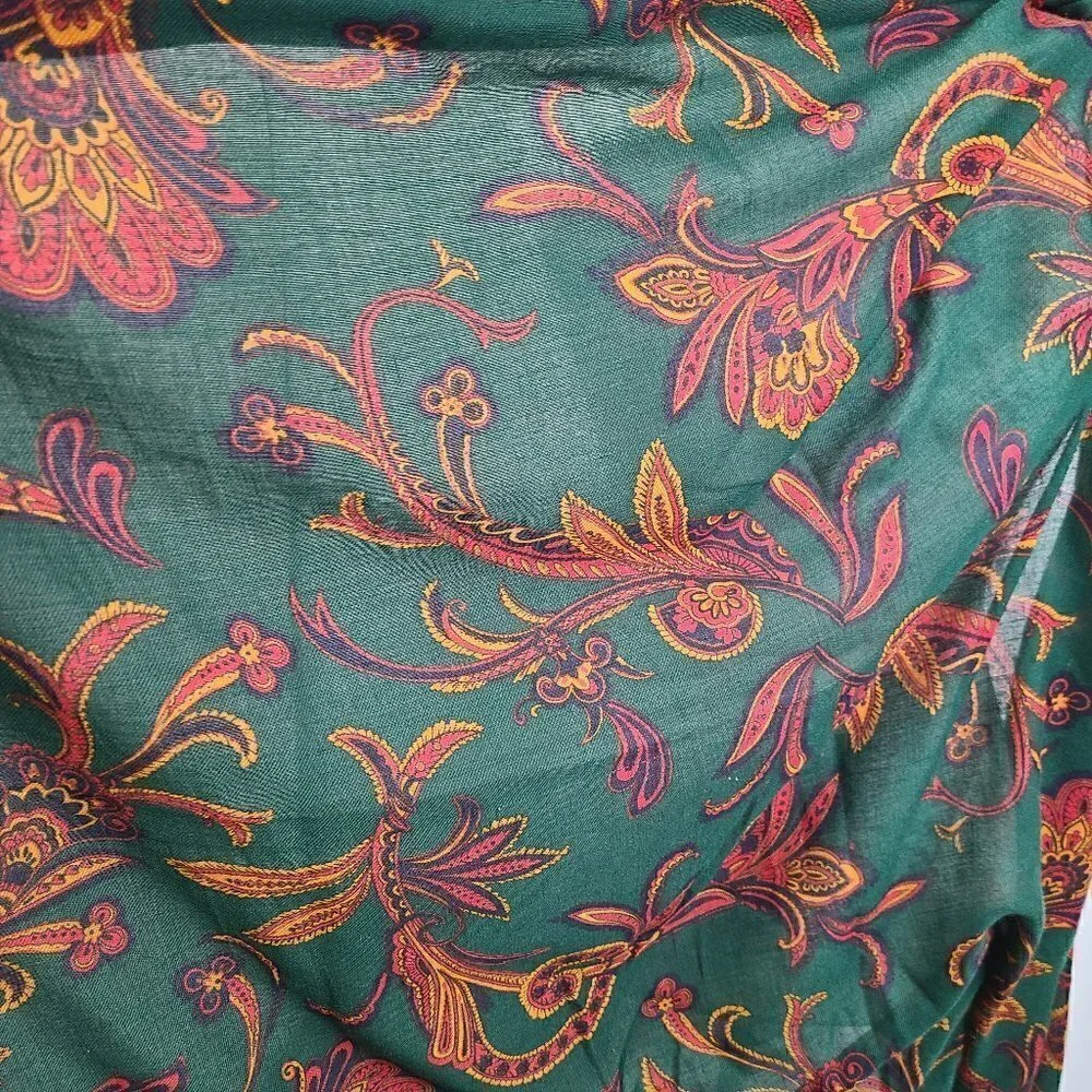 Vintage Hasting & Smith Scarf Wrap Green Paisley Art Deco Square Italy